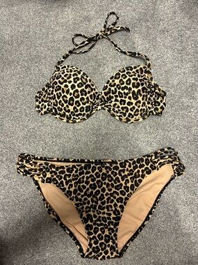 Xhilaration Push-Up Padded Underwire Leopard-print Halter Bikini.